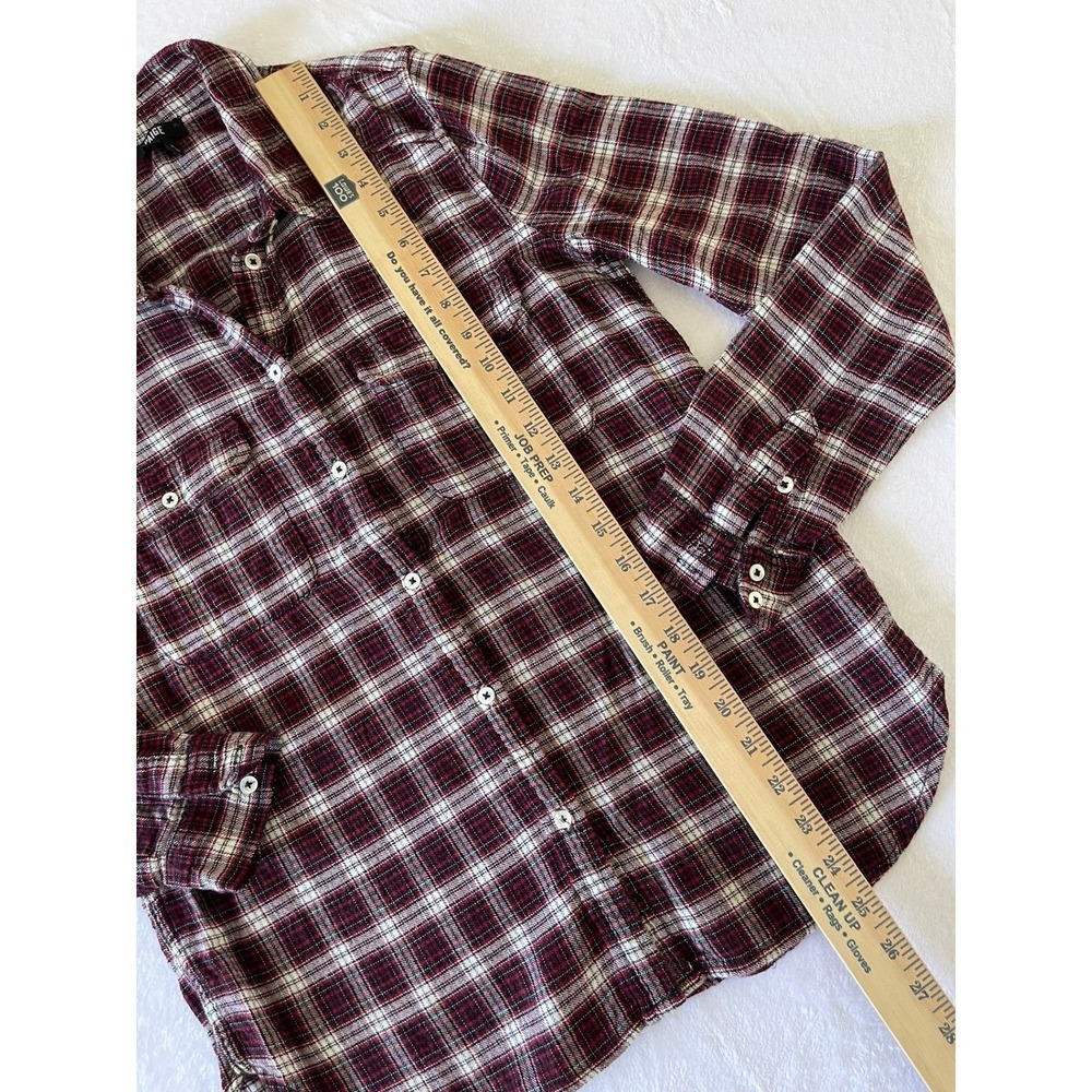 PAIGE Womens Small Plaid Flannel Button Down Shirt Burgundy Black Cotton Rayon - Picture 4 of 10